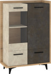 Meblocross BOX-13 3D Pastatoma Vitrina – Smėlio / Stiklas, Modernus Dizainas