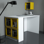 Rašomasis stalas Kalune Design 845 (I), baltas/geltonas