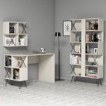 Rašomasis stalas su lentyna Kalune Design 845 (III), juodas/smėlio spalvos