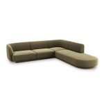 Aksominė dešininė kampinė sofa Micadoni Miley, 252 x 220 x 74, žalia