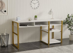 Rašomasis stalas ir lentyna Kalune Design Emro, auksinė/balta