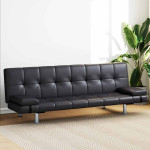 Sofa lova su dviem pagalv., dirbtinė oda, reguliuoj., juoda