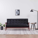 Trivietė sofa, juodos spalvos, dirbtinė oda