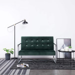 Dvivietė sofa su porankiais, tams. žal. sp., chromas ir aks.