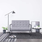 Dvivietė sofa su porankiais, šviesiai pilka, plienas ir audinys