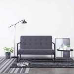 2-vietė sofa su porankiais tamsiai pilka plienu ir audiniu