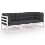 Trivietė sodo sofa su pagalvėlėmis, pušies medienos masyvas