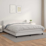 Lova su spyruoklėmis ir čiužiniu, balta, 180x200cm dirbtinė oda