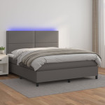 Lova su spyruoklėmis/čiužiniu/LED, pilka 140x190cm dirbtinė oda