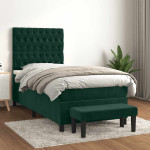 Lova su spyruoklėmis ir čiužiniu, žalia, 90x190 cm, aksomas