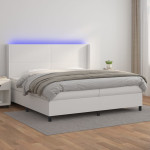 Lova su spyruoklėmis/čiužiniu/LED, balta 200x200cm dirbtinė oda