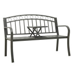 Sodo suoliukas su staliuku, pilkos spalvos, 120cm, plienas