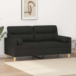 Dvivietė sofa su pagalvėlėmis, juodos spalvos, 140cm, audinys