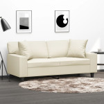 Dvivietė sofa su pagalvėlėmis, kreminė, 140cm, dirbtinė oda