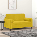 Dvivietė sofa su pagalvėlėmis, geltonos spalvos, 120cm, aksomas