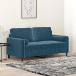 Dvivietė sofa su pagalvėlėmis, mėlynos spalvos, 140cm, aksomas