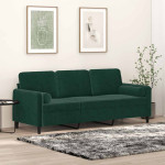 Trivietė sofa su pagalvėlėmis, tamsiai žalia, 180cm, aksomas