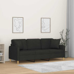 Trivietė sofa su pagalvėlėmis, juodos spalvos, 180cm, audinys