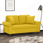 Dvivietė sofa su pagalvėlėmis, geltonos spalvos, 120cm, aksomas