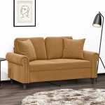 Dvivietė sofa su pagalvėlėmis, rudos spalvos, 120cm, aksomas