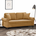 Dvivietė sofa su pagalvėlėmis, rudos spalvos, 140cm, aksomas