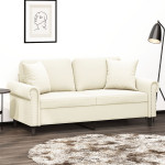 Dvivietė sofa su pagalvėlėmis, kreminės spalvos, 140cm, aksomas