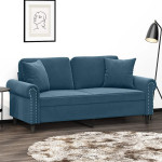 Dvivietė sofa su pagalvėlėmis, mėlynos spalvos, 140cm, aksomas
