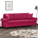 Trivietė sofa su pagalvėlėmis, raudonojo vyno, 180cm, aksomas