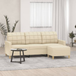 Trivietė sofa su pakoja, kreminės spalvos, 180cm, audinys