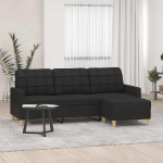Trivietė sofa su pakoja, juodos spalvos, 180cm, audinys