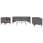 Chesterfield sofų komplektas, 3 dalių, pilkas, dirbtinė oda