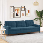 Trivietė sofa su pagalvėlėmis, mėlynos spalvos, 210cm, aksomas