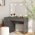 Kosmetinis staliukas su LED, blizgus pilkas, 110x55x145cm, MDF