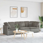 Modulinė sofa su pagalvėlėmis, šviesiai pilka, velvetas, audinys