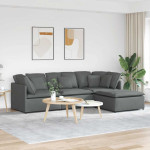 Modulinė sofa su pakoja ir pagalvėlėmis, audinys, tamsiai pilka
