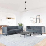 Svetainės sofa 2 vnt. Tamsiai pilka Aksomas