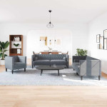 Svetainės sofa 3 vnt. Tamsiai pilka Aksomas