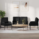 Sofų komplektai 3 vnt. Juoda 115 x 56 x 80 cm fanera