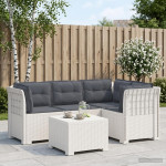 4 Vietų Sodo Sofa su Pagalvėlėmis Ratanų Imitacija PP Balta