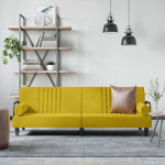 Sofa-lova su porankiais, geltonos spalvos, aksomas