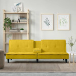 Sofa-lova su puodelių laikikliais, geltonos spalvos, aksomas