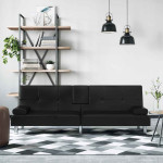Sofa-lova su puodelių laikikliais, juodos spalvos, dirbtinė oda