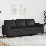 Trivietė sofa, juodos spalvos, 180cm, dirbtinė oda