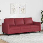 Trivietė sofa, raudonojo vyno spalvos, 180cm, dirbtinė oda