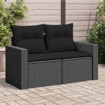 Sodo sofa su pagalvėlėmis, dvivietė, juoda, polirotangas