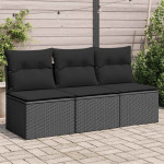 Sodo sofa su pagalvėlėmis, 3 sėdimos vietos, juodas, polirotangas