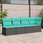 Sodo sofa su pagalvėlėmis, 4 sėdimos vietos, juodas, poliratanas