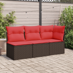 Sodo kampinė sofa su pagalvėlėmis, ruda, polirotangas