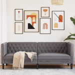 Trivietė chesterfield sofa, pilkos spalvos, dirbtinė oda