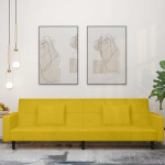 Dvivietė sofa-lova su dvejomis pagalvėmis, geltona, aksomas